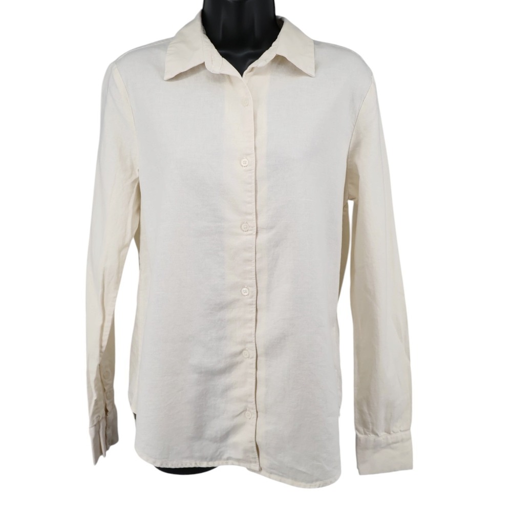 AG Adriano Goldschmied Linen Cotton Button Up Shirt Cream Long Sleeve S NWOT‎